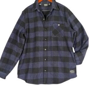 WESC Oden Buffalo Check Shacket Shirt Jacket Mens Large Blue Black Pearl Snap